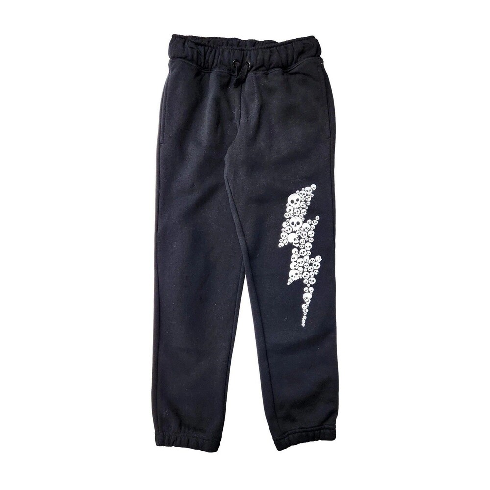 Boys Black Lightning Bolt Skull Sweats 2 Pocket Jogger Sweats Pants XL (14)